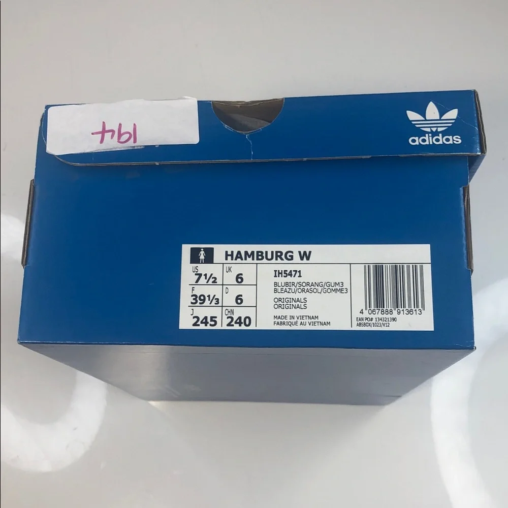 NEW Adidas Hamburg Original Sneakers W 7.5 / M 6.5 Blue Bird/Solar/Gum Orange